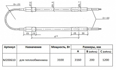 ТЭН теплообменника ThermoKey M200610 (3,1 кВт; 3160 мм, 8,5 мм)