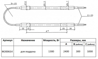 ТЭН поддона воздухоохладителя ThermoKey M200614 (1,3 кВт; 2400 мм, 8,5 мм)