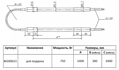 ТЭН поддона воздухоохладителя ThermoKey M200613 (0,75 кВт, 1400 мм, 8,5 мм)