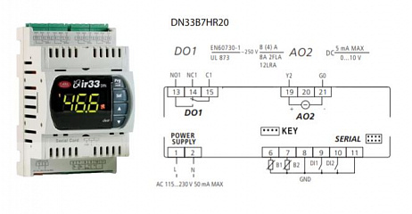 КОНТРОЛЛЕР УНИВЕРСАЛЬНЫЙ CAREL DN33 UNIV 2NTC/PTC/PT1000, 1D.O.+1A.O. BUZ, IR, 115 TO 230 VAC