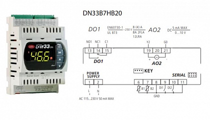 КОНТРОЛЛЕР УНИВЕРСАЛЬНЫЙ CAREL DN33 UNIV 2NTC/PTC/PT1000, 1D.O.+1A.O., BUZ, IR, RTC,115 TO 230 VAC