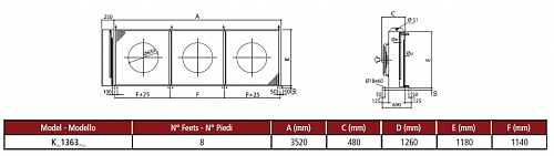 Конденсатор Thermokey (Италия) 167.3 кВт, 3х630 мм, R404a, ∆T=15 K, EN 327, KH1363BDH